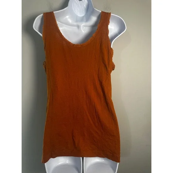 J.Crew Womens Ruffle Front Tank Top Burnt Orange Rust Cotton Y2K Scoop Neck S - Picture 5 of 7